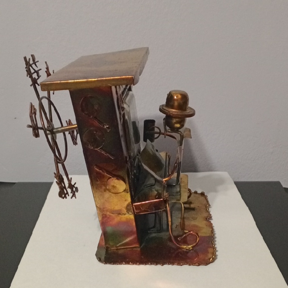 Handcrafted Metallic Brass-Tone Musician Sculpture Home Art - Picture 2 of 8